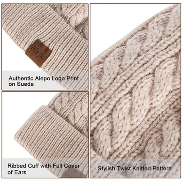 Alepo Womens Winter Beanie Hat, Warm Fleece Lined Knitted Soft Ski Cuff Cap with main image 2
